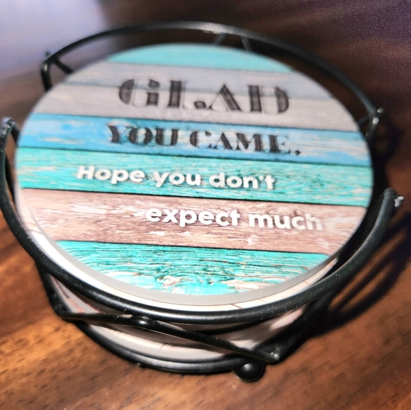 Funny Coasters for Coffee Table -6 Sarcastic Absorbent Stone Cork Drink Coasters - Picture 3 of 7